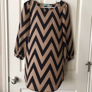 Tan and Black chevron shift dress